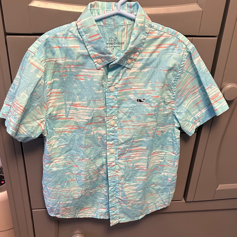 Vineyard Vines Kids Aqua and Coral Button Down Shirt